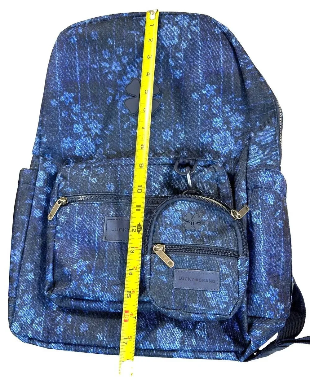 LUCKY BRAND Floral Denim Print Backpack Laptop Bag NWOT With Matching Pouch